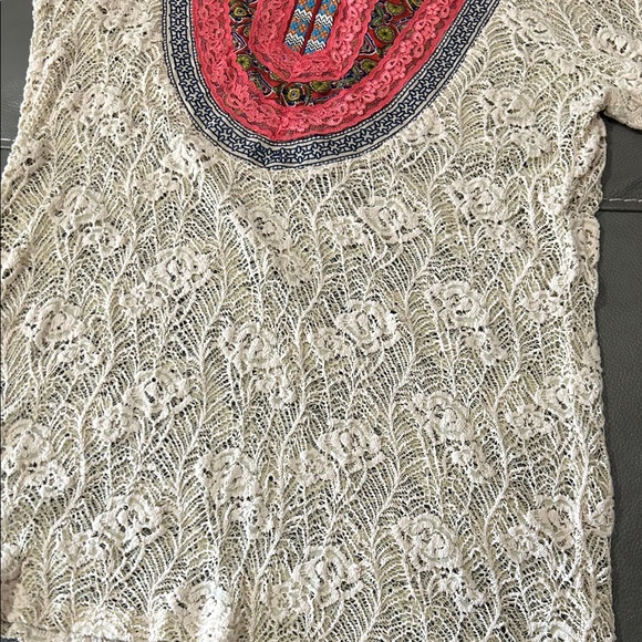 Buckle Bohemian Lace Tunic Top - Cream and Pink, size L - Picture 4 of 5